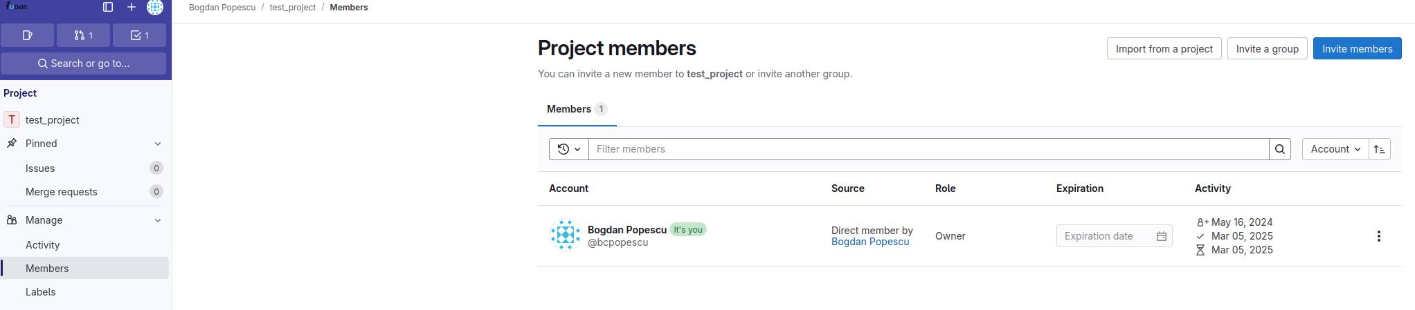 Project Members page