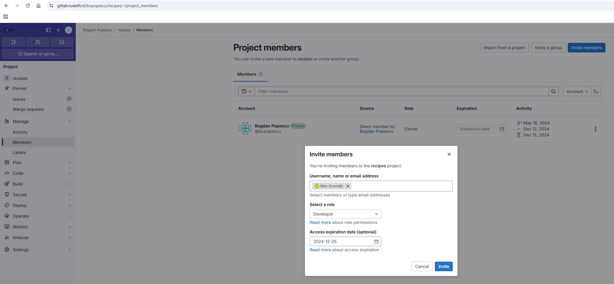 Adding a new member to your GitLab project