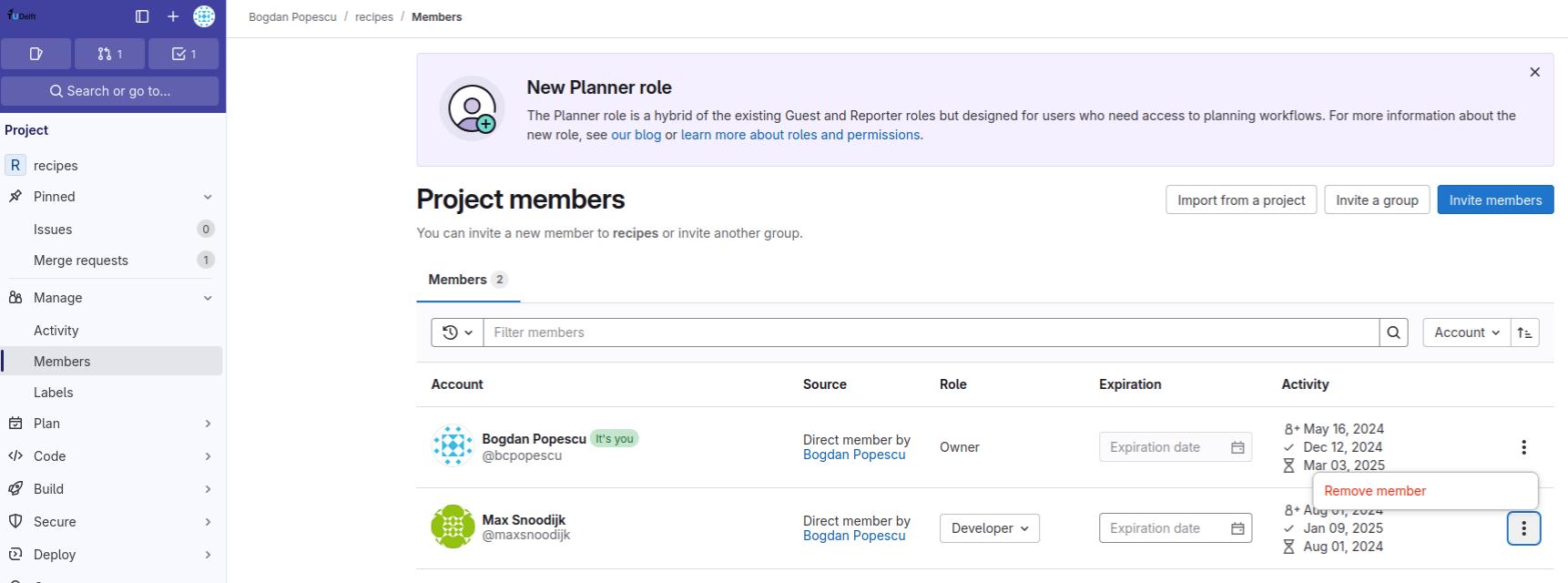 Removing project members