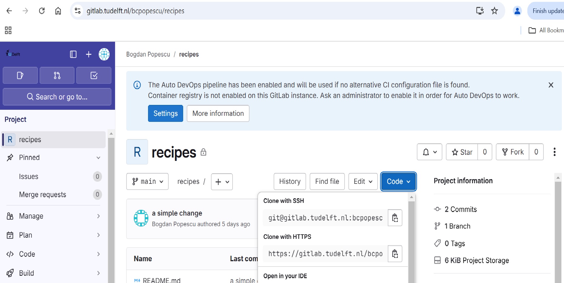 Accessing a GitLab repo via SSH