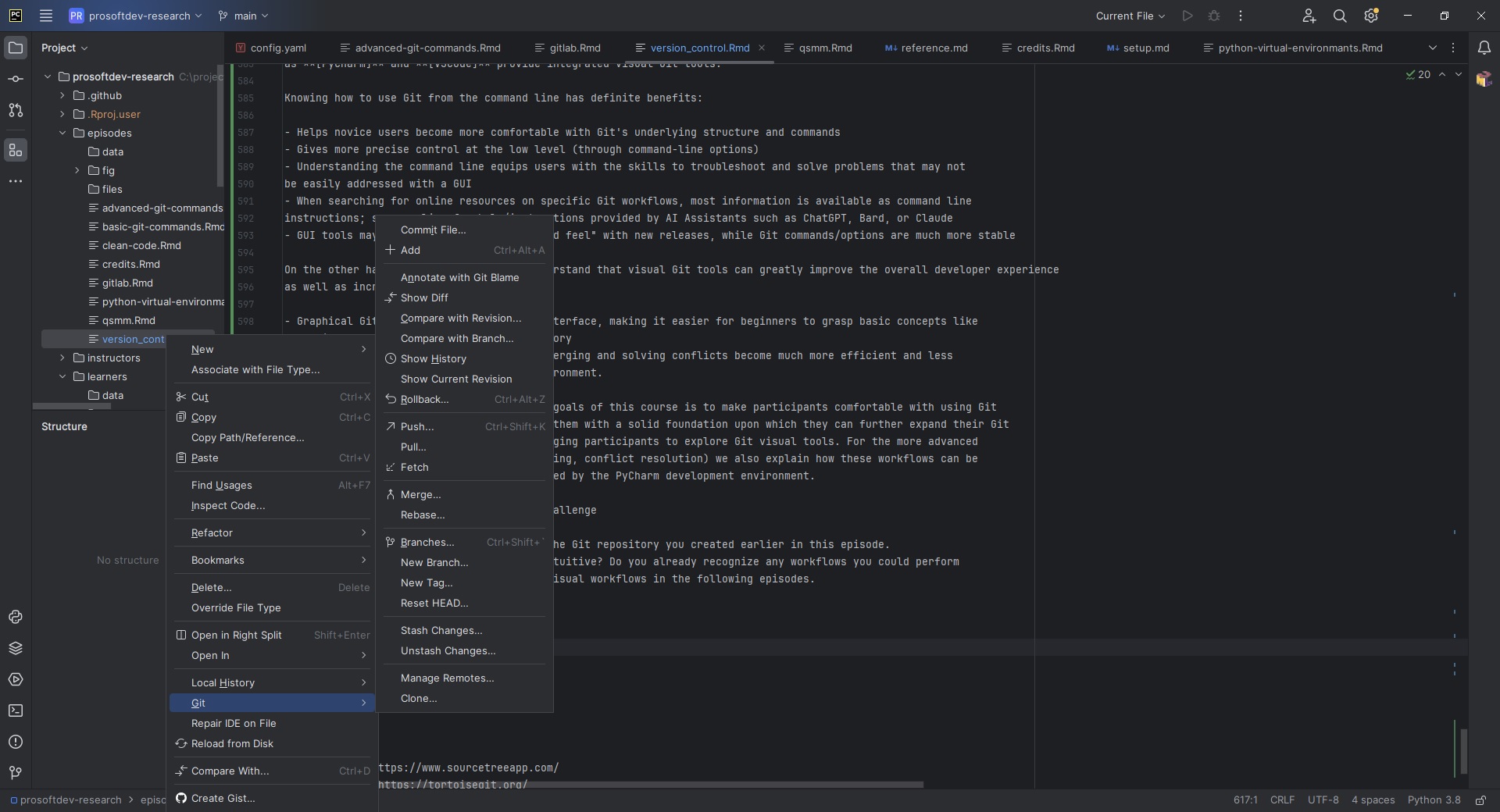 Accessing Git visual tools in PyCharm