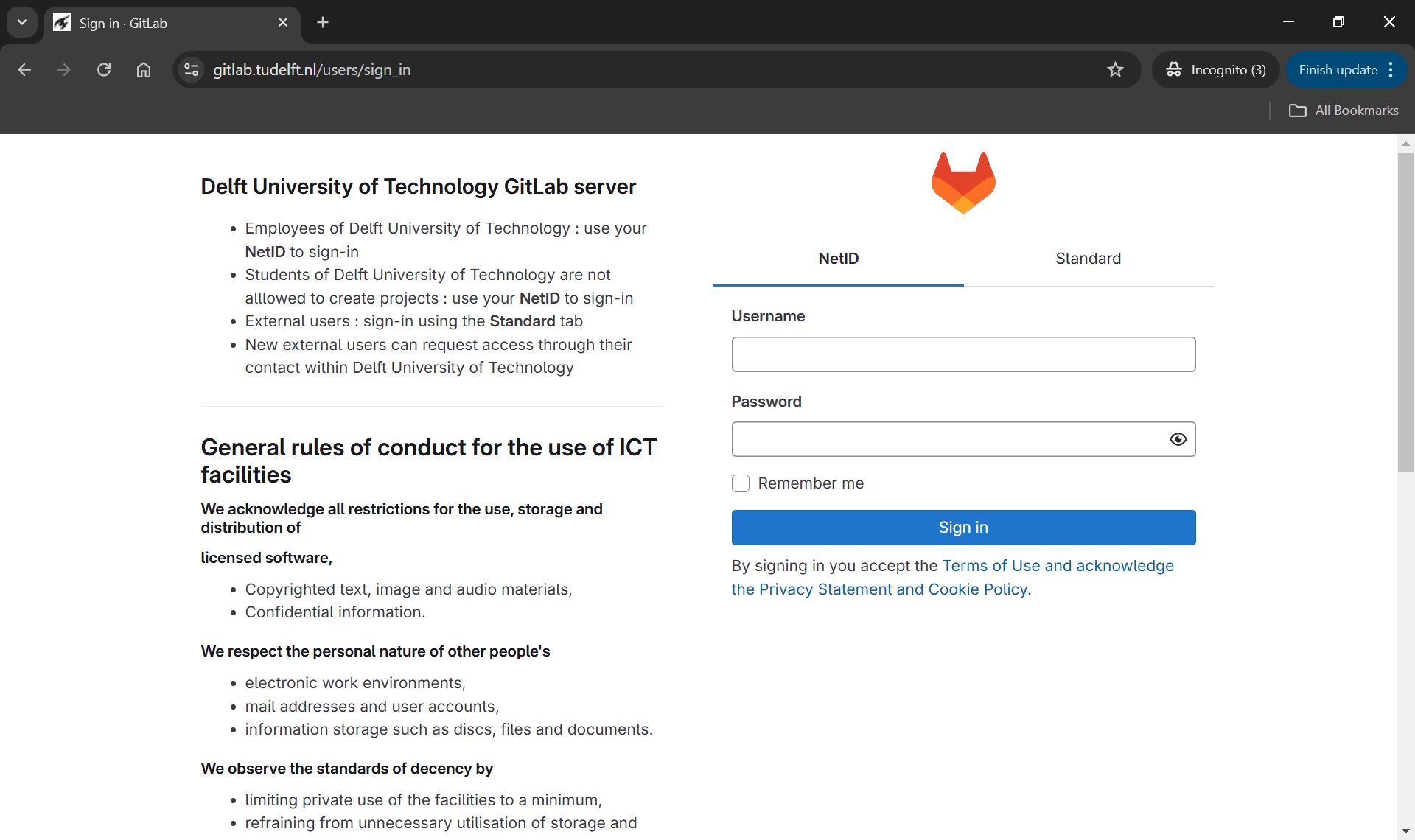 TUD GitLab Login Page